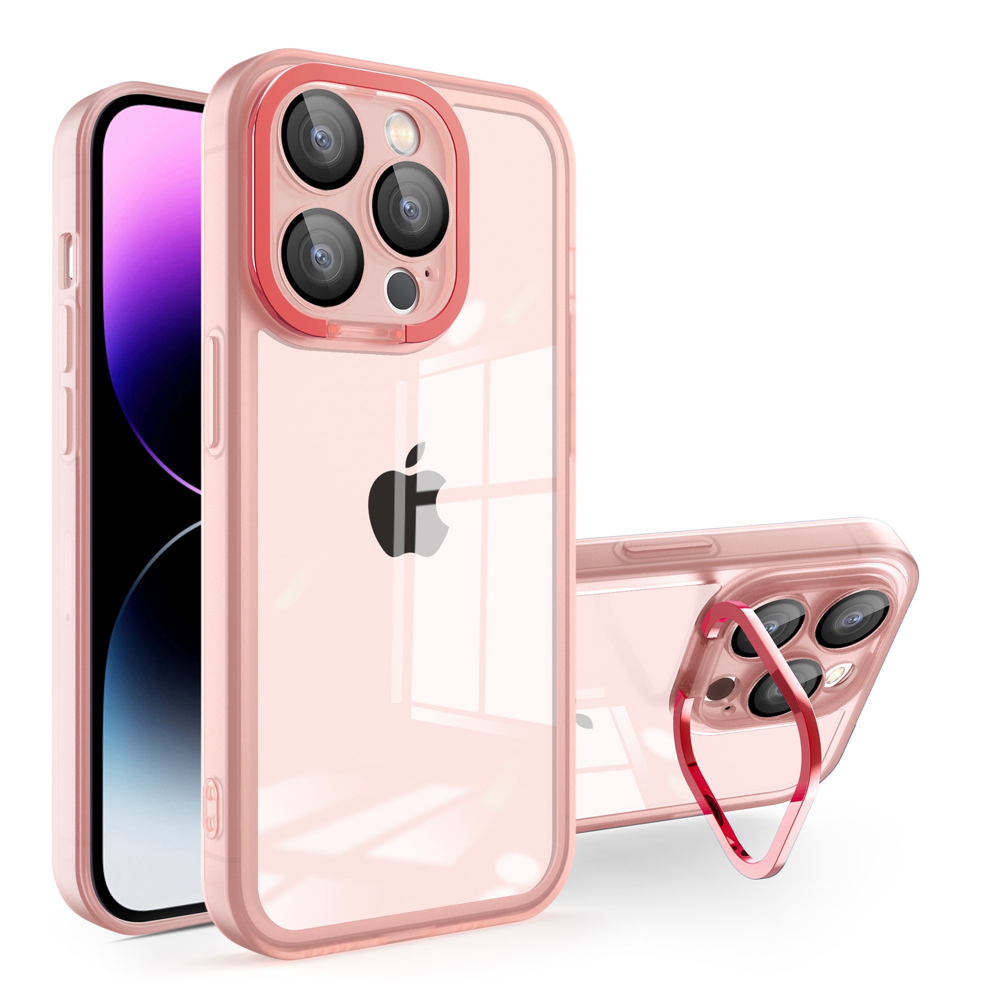 For iPhone 14 Pro Matte Clear Phone Case Glass Lens Protector Camera Kickstand TPU+Acrylic+PC Cover For iPhone 14 Pro Matte Clear Phone Case Glass Lens Protector Camera Kickstand TPU+Acrylic+PC Cover